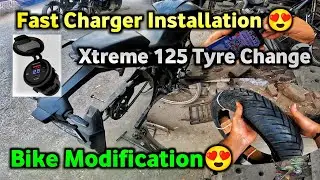 🔥Xtreme 125R😍 Bike Tyre Change| Bike Charger Installation| MRF Tyre Xtreme 125| Best Bike Charger
