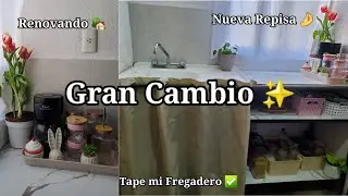 Transforme MI NUEVA ALACENA✅️Madera VIEJA❌️ a NUEVA✅️🏡Nuevas cortinas VENTANA Y FREGADERO ✨️