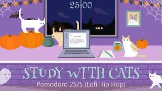 Study with Cats 🎃 Pomodoro Timer 25/5 x Animation | Meowsters vs Ghostie | Lofi Hip Hop 👻