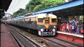 Old Jessop EMU train entering curvy & crowded platform | Eastern Railway