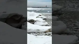 Relaxing Sights & Sounds Of Lake Michigan Splashing Ice Waves Must See 6K Drone Footage