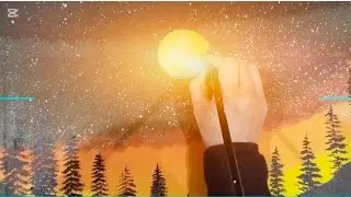 Yellow Moon Over Pine Forest With Acrylic/Easy Sunset Painting Tutorial Step by step/