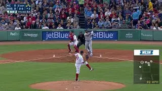 KC@BOS: Rodriguez whiffs Bonifacio, escapes a jam