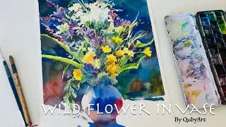 Wild Flower in Vase - No Sketch Watercolor Patining