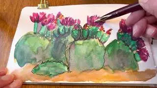 Prickly Pear Watercolor Tutorial on Wood Pulp Paper