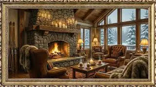 Animated Cozy Cabin Fireplace Gold Frame TV Art | 2 Hours 4K