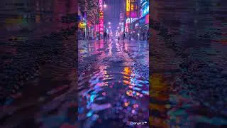 Puddles and Heavy Rain at Night, in The Middle of The City