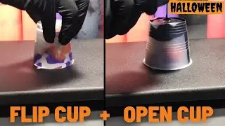 Flip Cup and Open Cup Combo Technique | Fluid Pour Art | Halloween Art Techniques