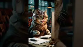 A cat wearing headphones reads from a laptop#springtrap #cat #song #shortvideo #shorts #cute#animals