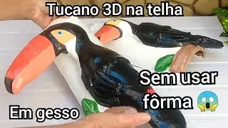Telhas decoradas com tucano de gesso 3D | Com essa técnica você pode fazer qualquer pássaro 3D