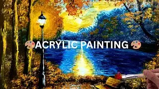 How to paint autumn landscape | night vision | acrylic painting | step by step🎨🖌