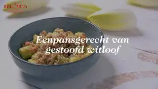 BelOrta eenpansgerecht van gestoofd witloof, gebakken aardappelen en garnalen