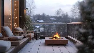 Luxury Balcony Escape | Fireplace & Jazz Music for Relaxation