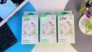 KSC-1682 GUANYUN Four-Port Charger Set USB to Lightning/Type-C/Micro (EU) #charger #factory #kaku