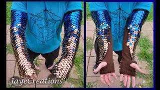 XL Half Wrap Fingerless Scalemail Gauntlets - Shiny Copper to Premium Blue Gradient - JayeCreations