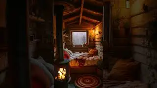 Cozy Snowy Cabin Bedroom ❄️ Fireplace & Peaceful Winter Escape #logcabin #cozyvibes #snow