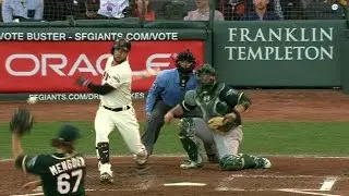 OAK@SF: Mengden shows off his reactions on comebacker