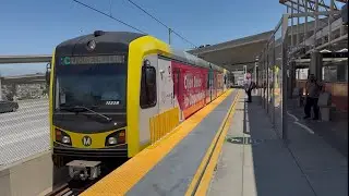 Los Angeles Green Line To LAX Transit Center Approaching Harbor Freeway Transit Center