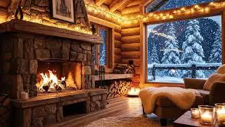 4k 1 Hour Cozy Winter Cabin - Relaxing Fireplace Sounds & Heavy Snowfall for Sleep, Study, Focus