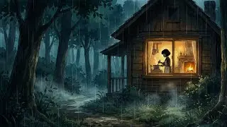 A Rainy Night Cooking Okonomiyaki 🍳 | Cozy Forest Cabin Rain ASMR | Ghibli-Style Animation