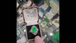 ER068 Embossed Victorian emerald and diamond ring