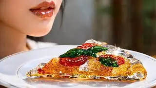 .🍕😳 Crystal Clear Pizza Made of Glass with Rainbow Sparkles | ASMR Eating ✨AI ASMR