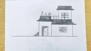 House drawing 💫 ghr ka chitra with pencil|| easy home drawing|| #drawing #easyhouse #pencildrawing 