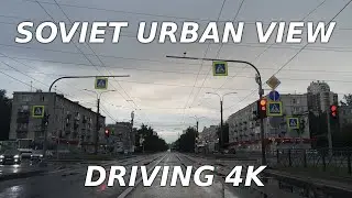 Heavy rain driving around St Petersburg, Russia - Soviet Urban View | 4K