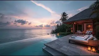 Warm Smooth Jazz ☕ Luxury Tropical Villa Sunset Ambience for Relax, Work & Focus