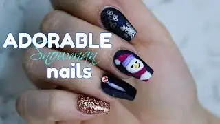 HAND PAINTED SNOWMAN NAILS | GEL POLISH DESIGN ON ACRYLICS