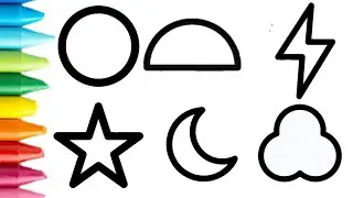 drawing shapes with names circle, semicircle, lightning, eight pointed star, crescent, trefoil