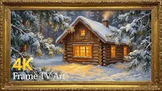 Cozy Winter Frame Art for TV | Calm Snowy Cabin Ambience (4K) with Music
