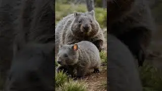 Wombat waddling slowly, baby wombat peeking out from pouch #shorts