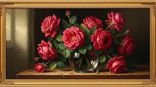 Colorful Roses Vintage Oil Painted V SCREEN | Gold Frame TV Art | Art Screensaver for TV 3 Hrs