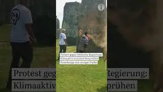 Klimaaktivist:innen bespr&uuml;hen Stonehenge mit oranger Farbe #juststopoil #klimaschutz #klimaprotest