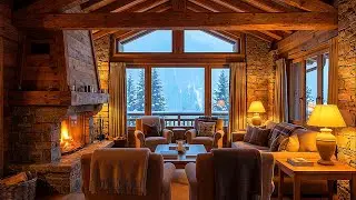 Cozy Winter Cabin Fireplace 🎄 Peaceful Music, Warm Fireplace & Falling Snow for Relaxation