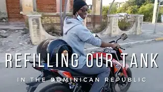 How We Fill a Propane Gas Tank in San Pedro de Macor&iacute;s by Motorcycle | Dominican Republic Life VLOG