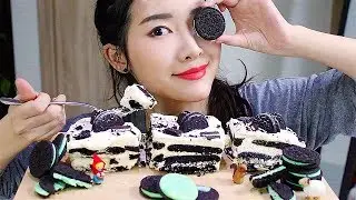 아이스박스케익 민트맛 오레오 리얼사운드먹방/Oreo Chocolate Cake & Mint Creme Oreo Eating Sounds Mukbang Eating Show