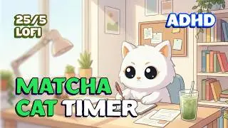 2 HR Study Pomodoro Timer | 25/5 Session to Finish Your Tasks | Aesthetic Matcha Cat Room ☁️