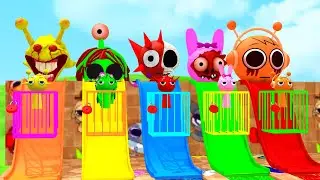 Funny 3D Sprunki Slide Race with Incredibox Sprunki, Pinki, Raddy and Lime Epic Long Slide Challenge