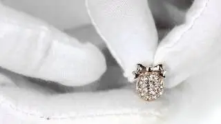Gold Tone Bow Button Earrings Stud Rhinestone