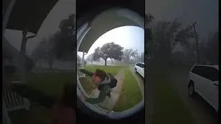 Teenage boy can't make in his house because of strong wind!