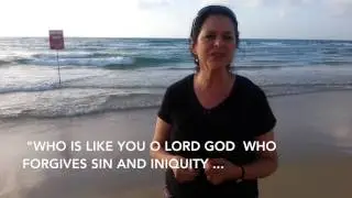 Ancient Tashlich ceremony at Israeli beach  - casting our sins into the depths of the sea
