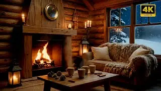 4K Cozy Cabin + Smooth piano Jazz🎶 + Fireplace 🔥 The Most Relaxing Winter Ambience ❄️