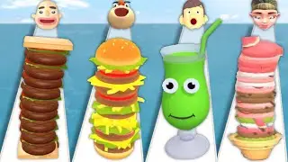SANDWICH RUNNER vs BURGER RUSH vs JUICE RUN vs ICE CREAM RUN - Mod APK Gameplay Quadruple Video