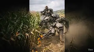 spider robot, corn field in hills, harvesting
