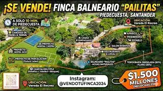 VENDO FINCA DE 17.250m2 EN PIEDECUESTA/SANTANDER A 10 MINUTOS DEL CASCO URBANO (BALNEARIO PAILITAS)