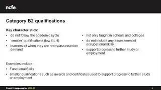 Ofqual qualification categories for Teacher Assessed Grades