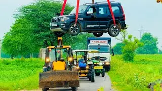 Jcb 3dx loading Mud in TATA Tippers Tractors Swaraj 855 Fe New Holland 3630 Tractor Thar Jcb truck 