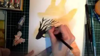 Double exposure draw - Giraffe and savannah